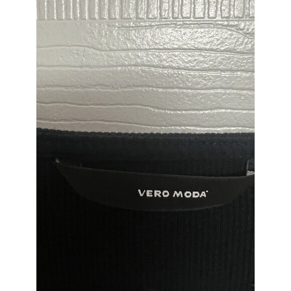 Vero Moda Kelly Square Neck Puff Sleeve Rib Top Black Size Small - Picture 5 of 7